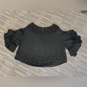 Women’s Free People Ruffle Sleeve Black T-Shirt Blouse Size Small